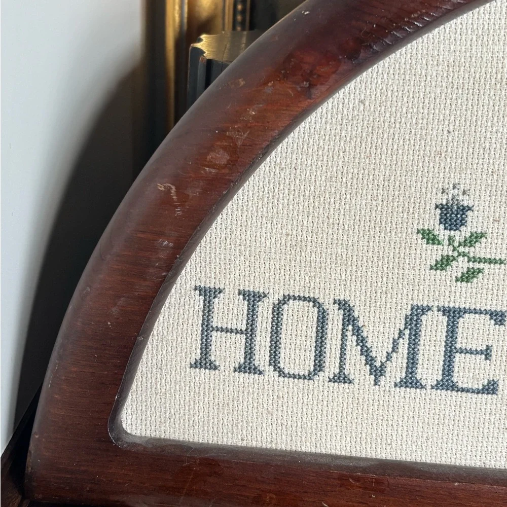 Vintage Cross-Stitch “Home Sweet Home” Arched Wooden Framed Kitchen/Entry Piece - Picture 7 of 14